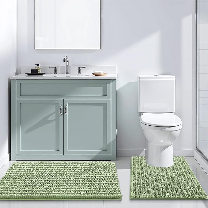 Arotive Luxury Chenille Bathroom Rug Mat, Extra Soft Thick Absorbent Shaggy Bath Rugs, Non-Slip Machine Wash Dry, Plush Bath Mats for Bathroom, Shower and Tub, 24x16, Sage Green