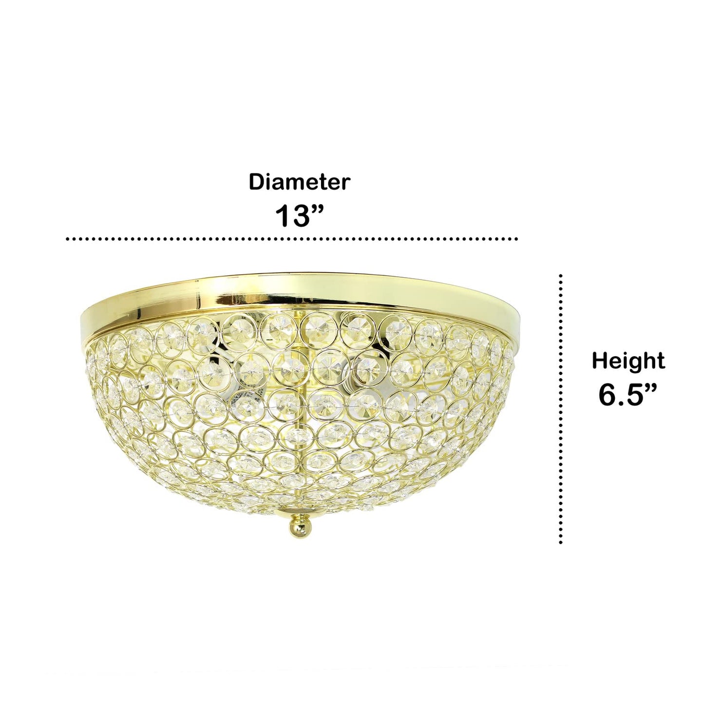 LALIA HOME Crystal Glam 2 Light Ceiling Flush Mount, Gold, 13x13x6.5 inches, Model LHM-2000-GL
