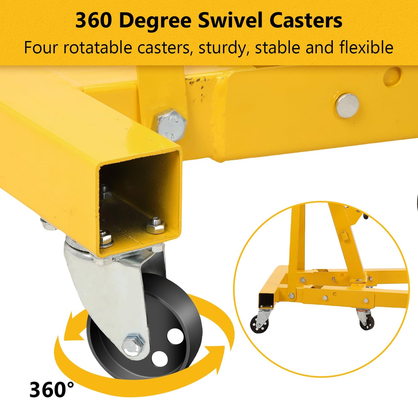 ExploreHorizon 2 Ton Hydraulic Engine Hoist, Heavy Duty Shop Crane with 6 Swivel Casters & Adjustable Cherry Picker Boom, Hydraulic Pump Hoist for Garage Workshop Truck SUV Engines, Yellow