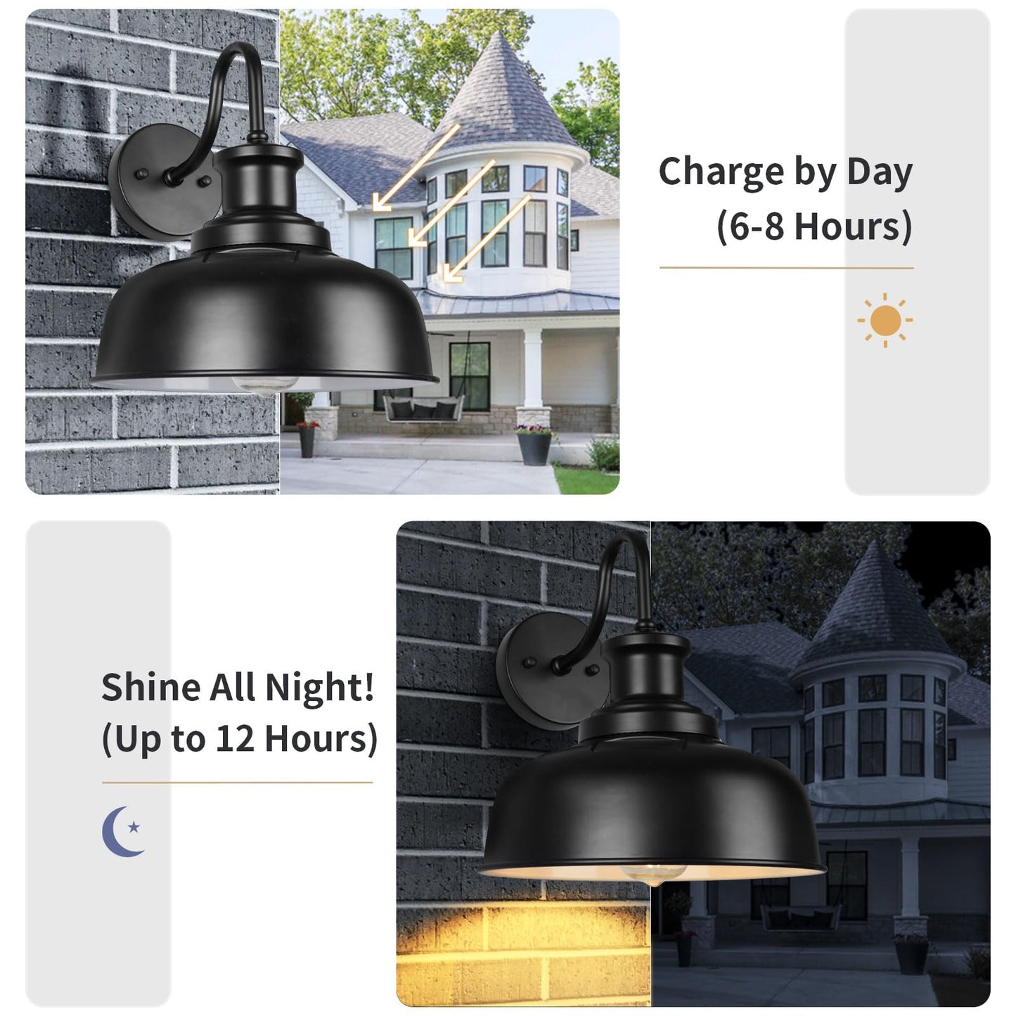 Diyel Solar Barn Lights For Outside  Gooseneck Outdoor Wall Lights Solar Powered  Farmhouse Exterior Wall Sconces  Industrial Exterior Lighting Fixture  Rustic Lantern For Garage  Barn  Shed Rzsr007-2