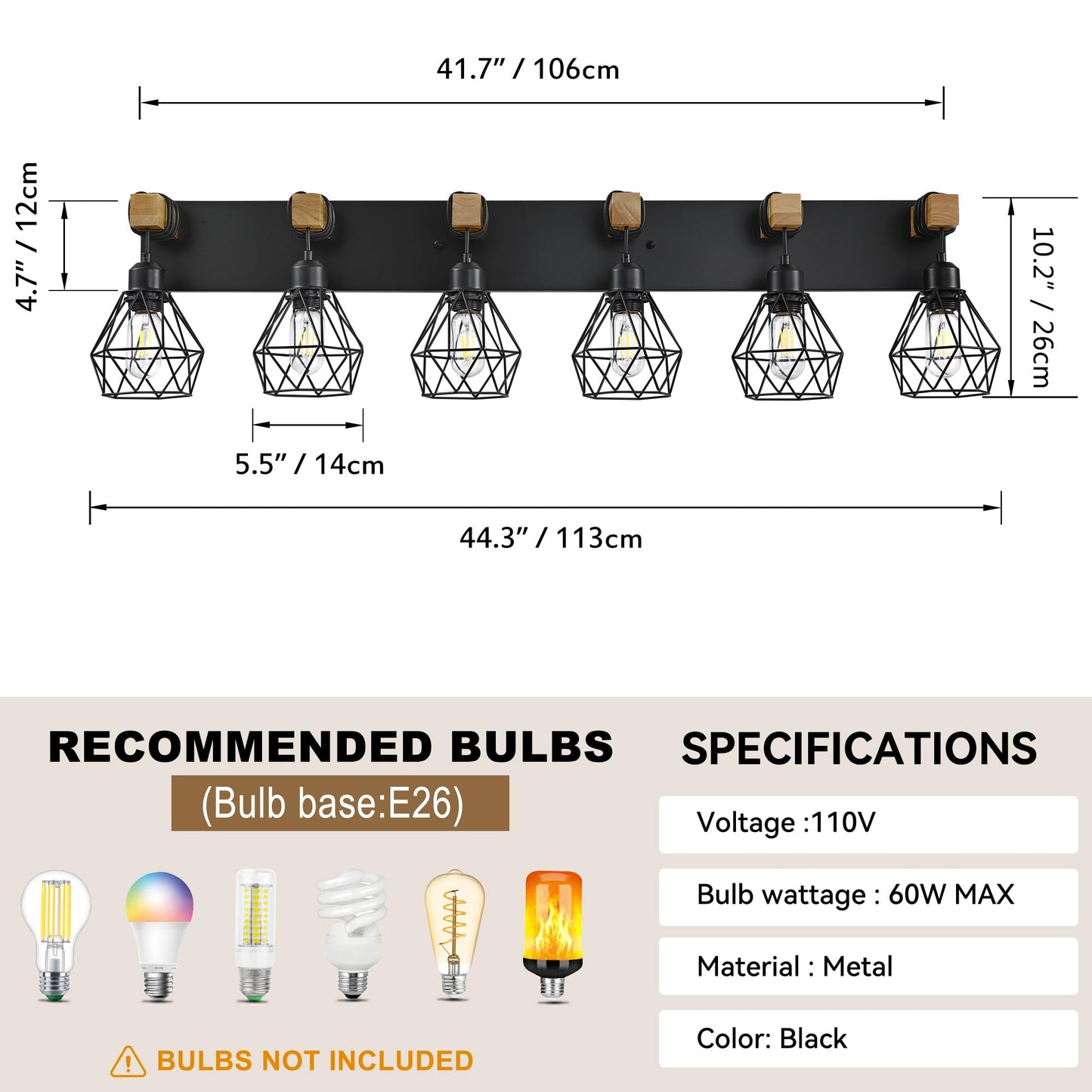 Farmhouse Bathroom Vanity Light Fixtures  6-Light Wood Bathroom Light Fixtures Over Mirror  Rustic Sconces Wall Lighting With Elegant Metal Lampshade For Living Room  Bedroom  Hallway