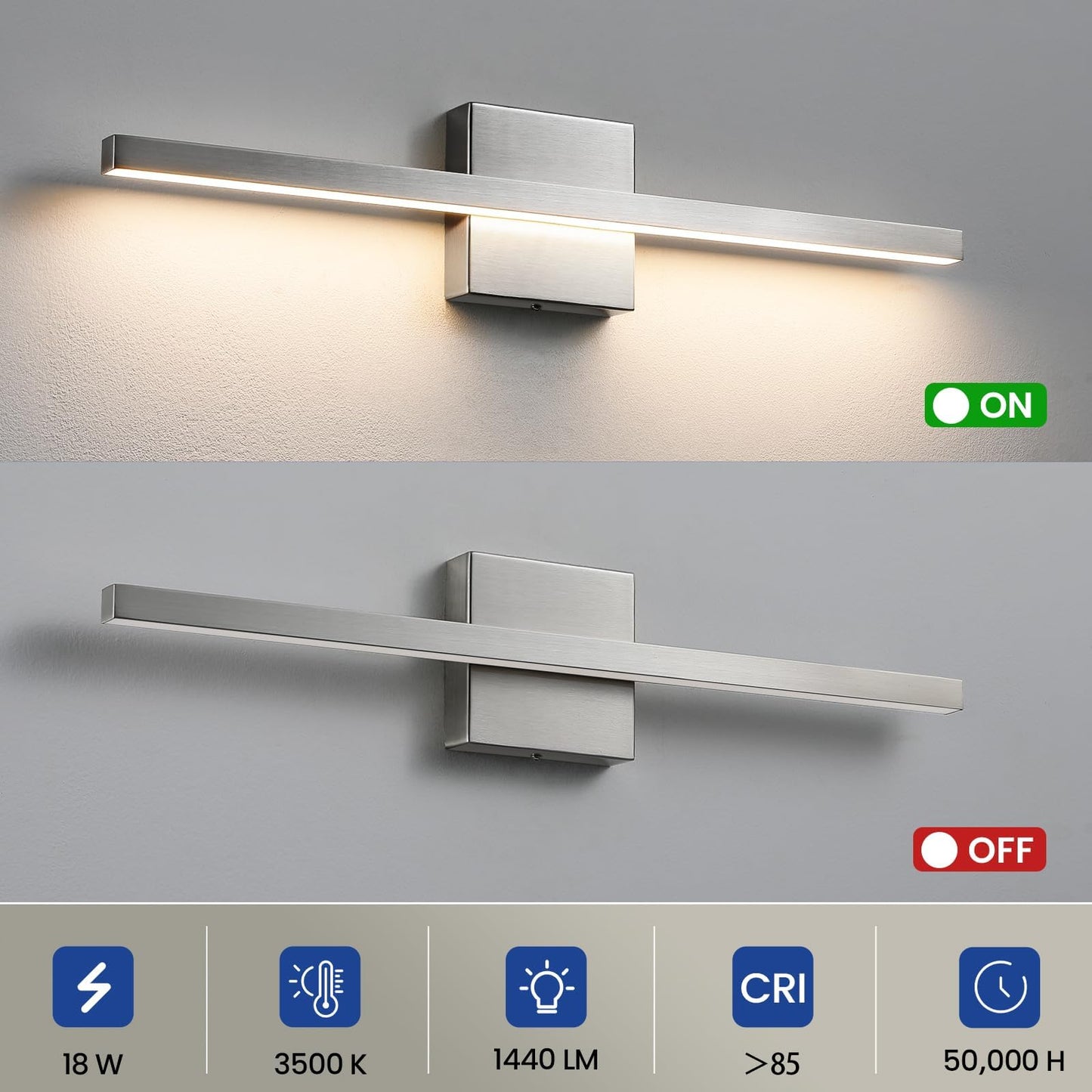Epinl Brushed Nickel Vanity Light For Bathroom - 23.6Inch Bathroom Vanity Light Fixture Dimmable 5Cct Modern Bathrooms Sconce 18W Led Bathrooms Wall Lighting Fixture Over Mirror