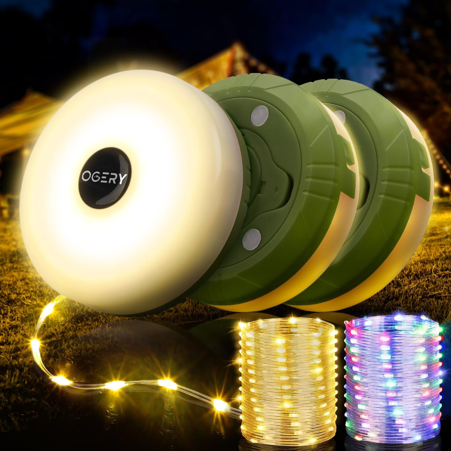 Ogery 3-Pack Camping String Lights  2 In 1 Quick Storage 32.8Ft Rechargeable Tent Lights String With 8 Lighting Modes  Hanging Waterproof Portable Led Lamp For Christmas Decor Party Bedroom Yard