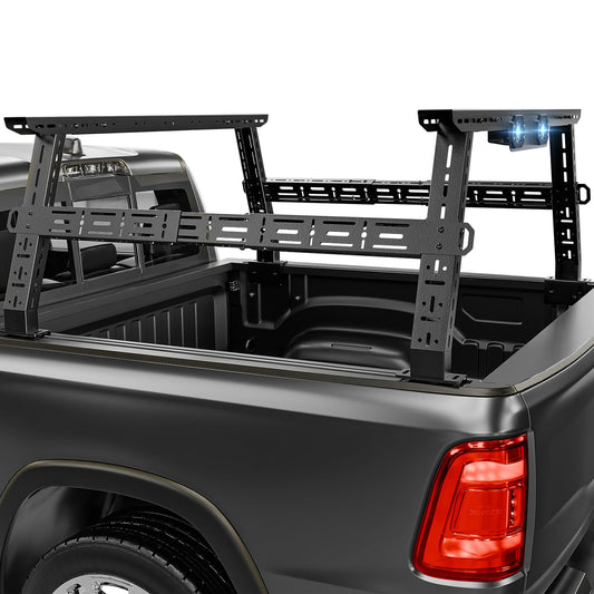 YZONA Adjustable 16-24.8" High Truck Bed Racks with 2 Led Light Compatible for Tacoma/Silverado/Sierra/Ram/Tundra/Titan/Frontier/Canyon/Gladiator JT/Ford F-Series, Ladder Cargo Rack