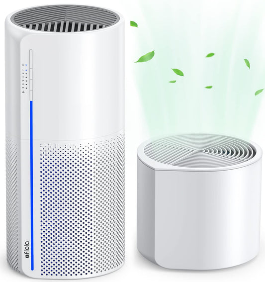 Afloia 2 IN 1 Air Purifier with Humidifier Combo, 3-Stage Filters for Home Allergies Pets Hair Smoker Odors, Evaporative Humidifier, Auto Shut Off, Quiet Air Cleaner with Seven Color Light,White
