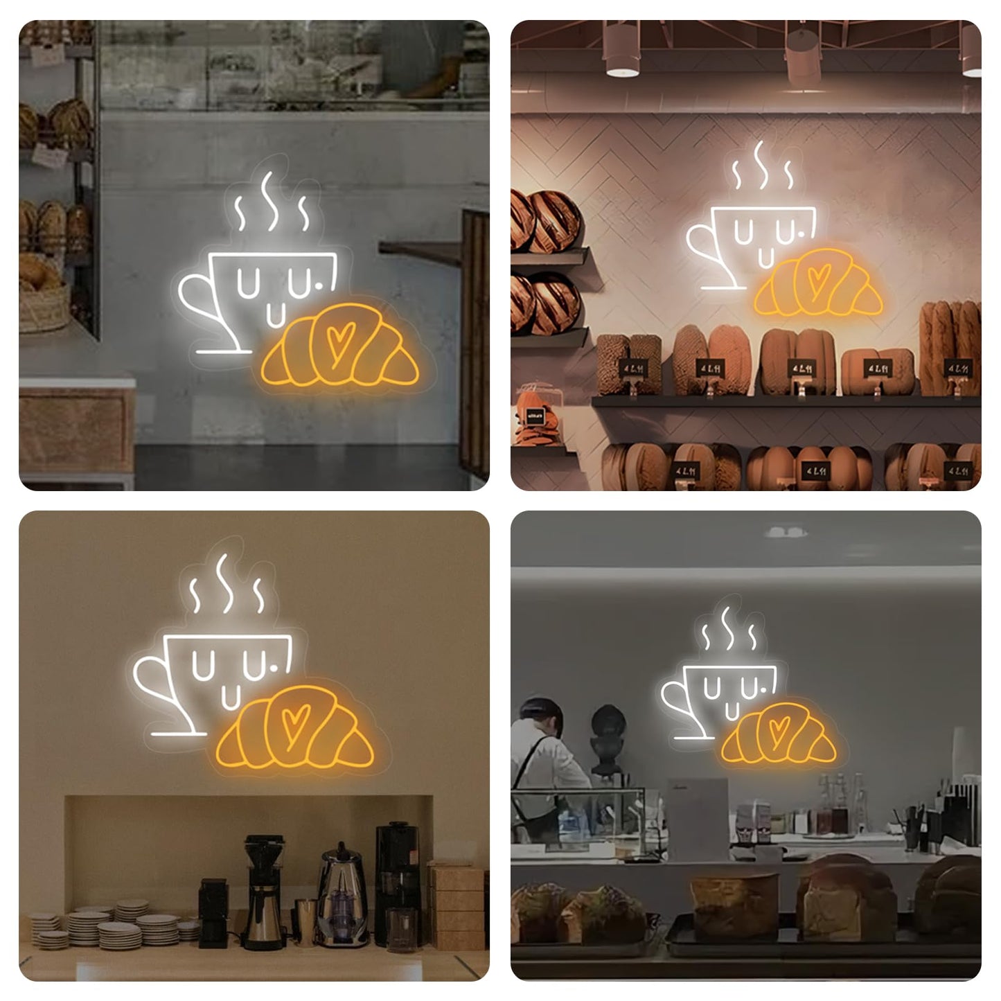 Coffee & Croissant Led Neon Sign  Custom Bakery Shop Bakery Decoration Neon Light Coffee Cup Home Bar Wall Decor Coffee Lover Gift For Family Party Bedroom Restaurant Bar Birthday