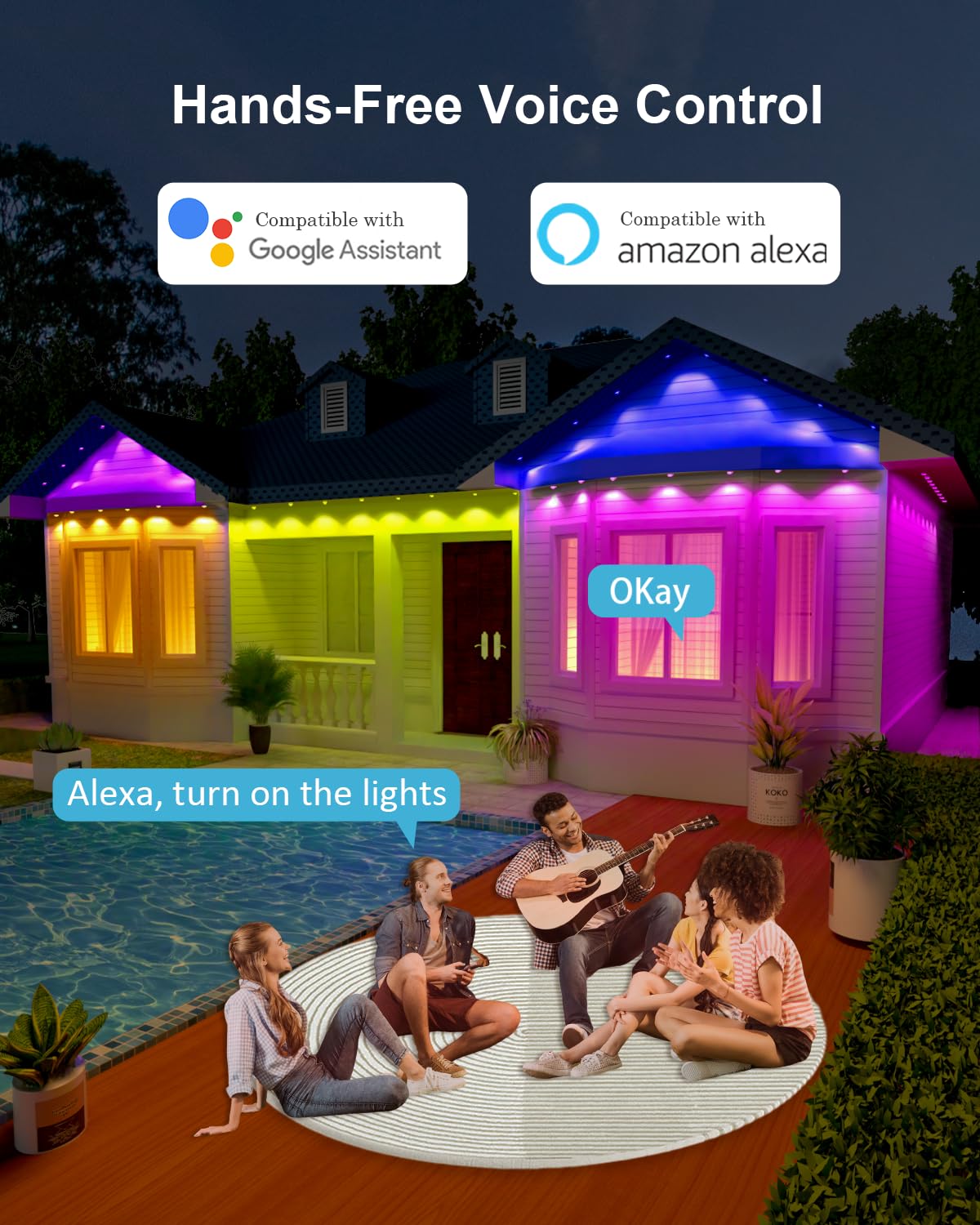 Tropwellhouse Permanent Outdoor Light Pro  100Ft With 72 Rgb+Ic Led Lights  90 Scene Modes  Ai Light Design  Ip67 Waterproof For Halloween Christmas Decor And Daily Lighting  Work With Alexa  Google