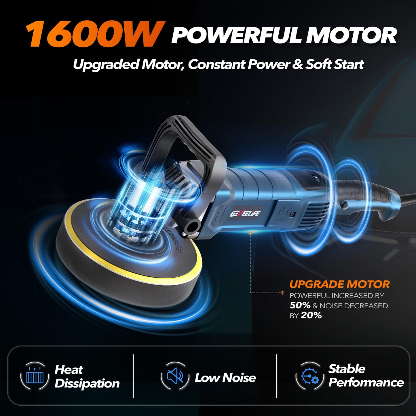 Buffer Polisher, 6 Inch/7 Inch 1600W Rotary Car Buffer Polisher Waxer, 7 Variable Speed 1000-3500 RPM, Detachable Handle for Car, Boat Sanding, Polishing, Waxing