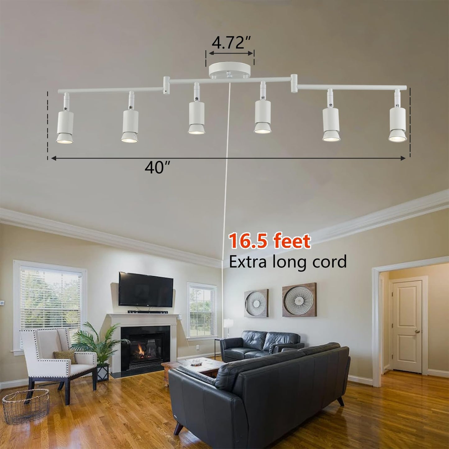 Vivihobb Dimmable Plug In Track Light White 6 Light Plug In Ceiling Lighting Fixture With 16.4 Long Cord 6 Way Ceiling Spotlight Rotatable Wall Mount Light Head Led Dimmable Spot Bulbs Included