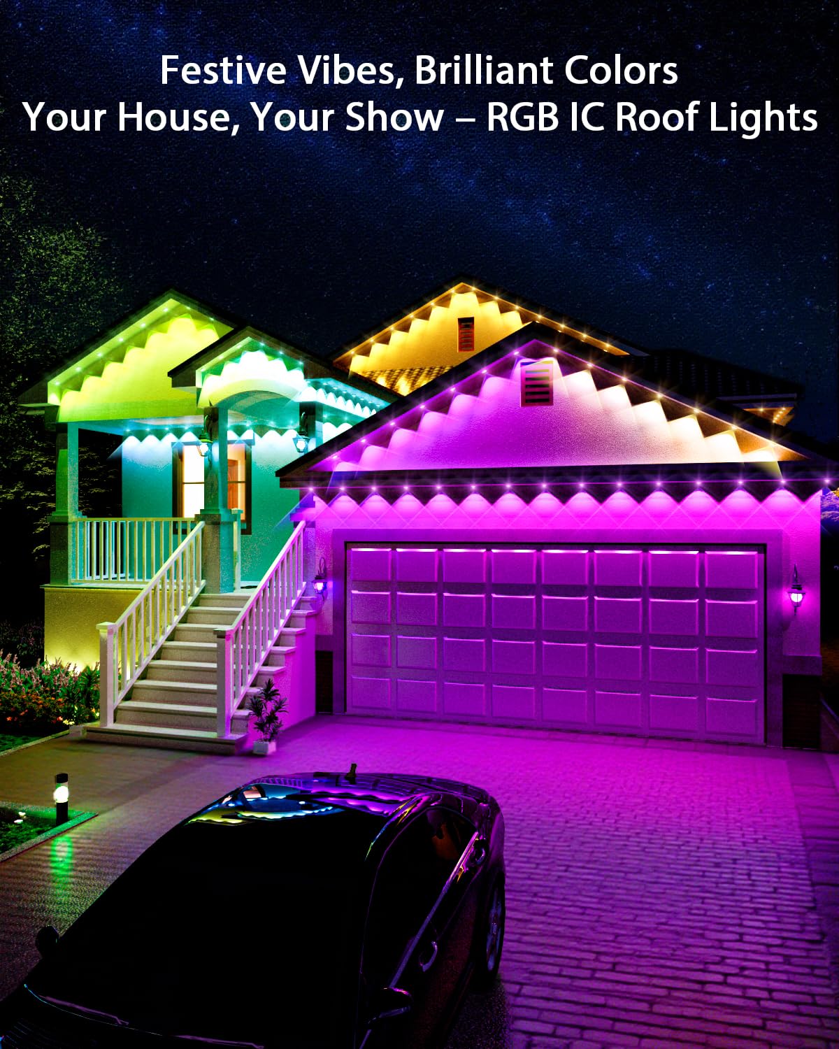 Mimirgb Permanent Outdoor Lights 16Ft Rgb Ic Outdoor Lights With 10 Led Lights For House Roof Christmas Holiday Party Daily Lighting Ip67 Waterproof Eaves Light With Multi Scene Modes For Halloween