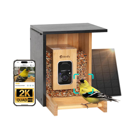 Birdfy Smart Bird Feeder with Camera, High-End Bamboo, Solar Powered Bird-Feeder with 2K Camera for Live Stream&Permanent AI Identifies Birds with Motion Detection,Ideal for Mom,Gran&Me