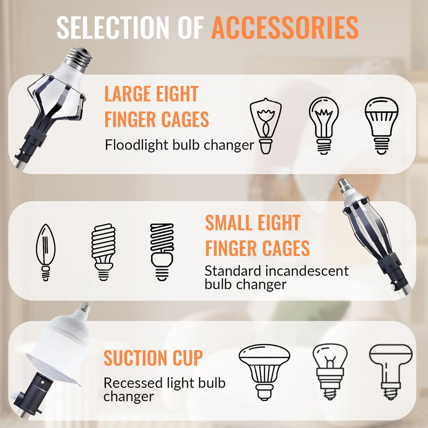 Light Bulb Changer For High Ceilings With 26Ft Reach  Telescopic Extension Pole For High Ceilings And Recessed Lights (5-20Ft) With Baskets  Suction Cup And Duster With Extension Pole