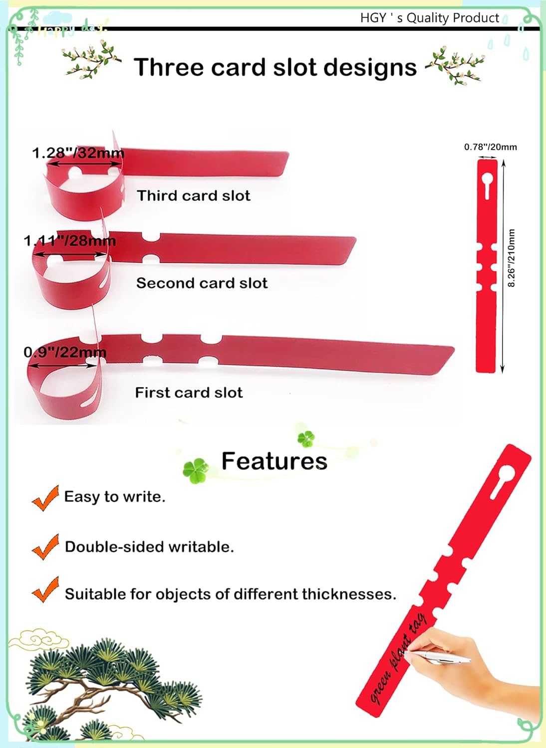 100Pcs Pink Tree Tags Wrap Around Plant Tags Markers,Removable, Adjustable Garden Labels Plant Tags with Large Writing Surface 8.27"x0.8"