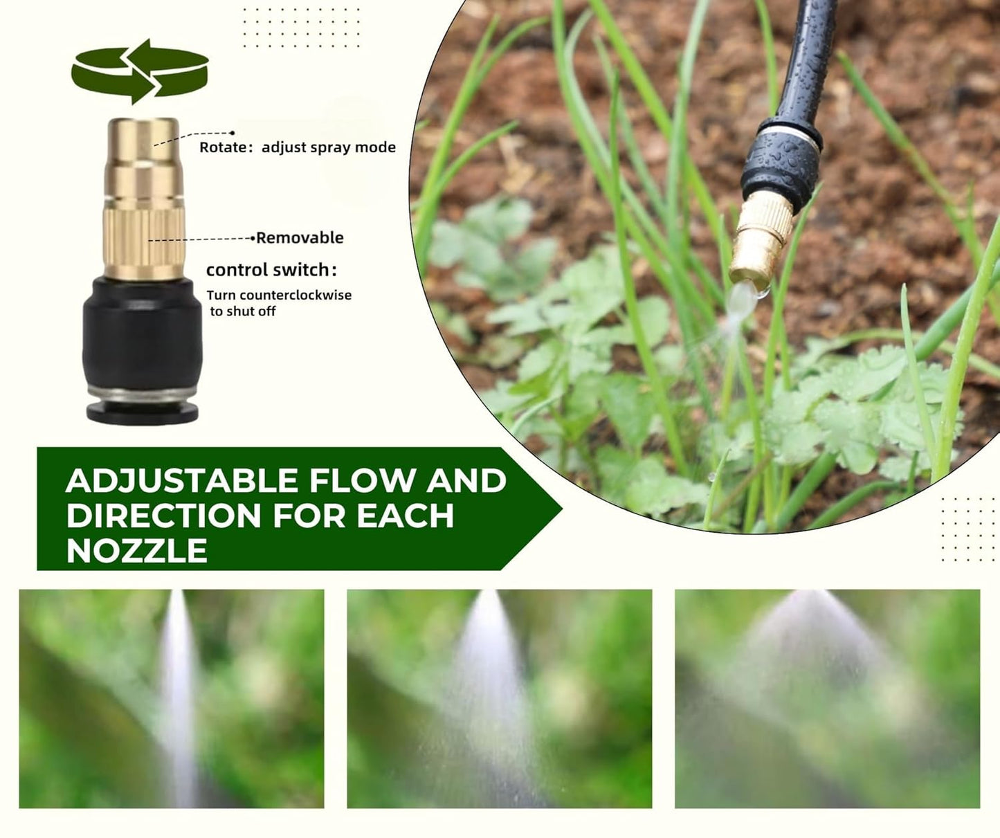 10pk Brass Misting Nozzles Tee 8 inch 360 Degree Adjustable Copper Sprayer, Compatible with1/4 trubing Hose Watering Plant Drip Irrigation Pneumatic Fittings Connection for Watering Garden(10pk)