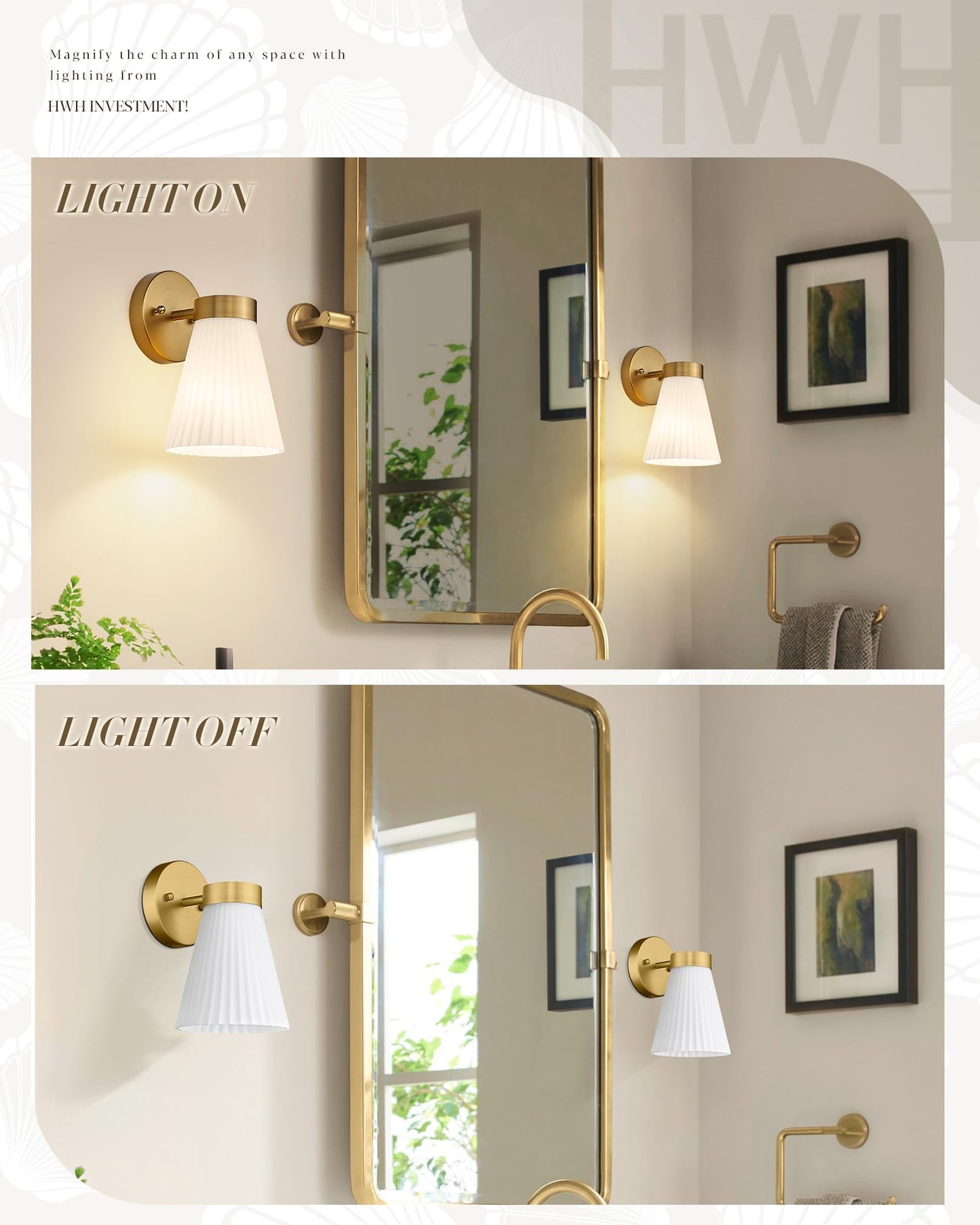 Gold Wall Sconces Set Of Two  Hwh Modern Bathroom Vanity Sconce Wall Lighting Indoor Wall Lamp With Frosted White Striped Glass  5Hzg97B-2Pk Bg