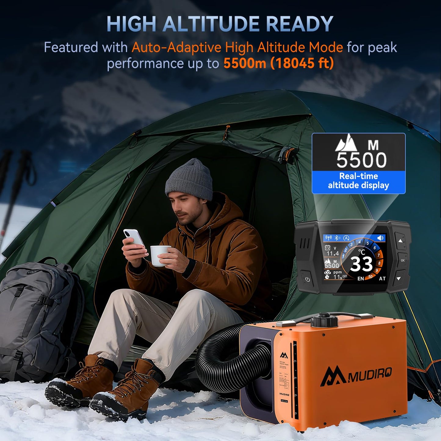 Diesel Heater Ultra, 12V/24V/110V 8KW with CO Protection (Auto Shut-off & Alarm), Thermostat, Remote, TFT Display, Auto Altitude Adjustment, Chinese Diesel Heater for Camping, RV, Tent