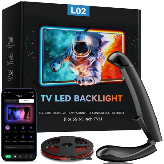 Qtu Tv Led Backlight With Sensor  14.7Ft Cuttable Rgb Strip Lights For 55-65 Inch Screen & Pc Monitor  Smart App Control  Game And Music Sync Color That Changing With Tv