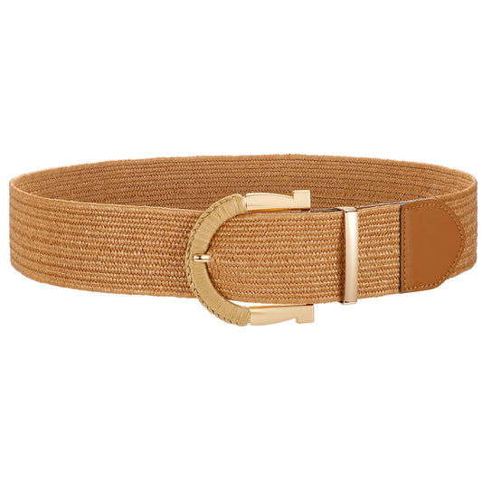 JASGOOD Straw Woven Belt for Women Dresses Boho Elastic Braided Belt Rattan Raffia Belts Ladies Wide Belt,1.97" Width