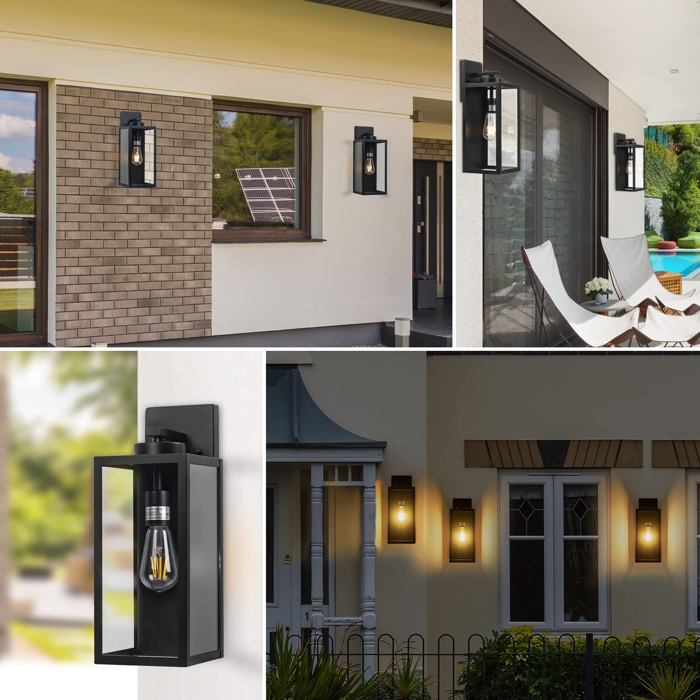 16-Inch Large Outdoor Wall Light Fixture  Black Exterior Wall Lantern Waterproof  Farmhouse Porch Sconce Lighting With Glass  Modern Wall-Mounted Outside Lights For House  Garage  Patio Lamp  2 Packs