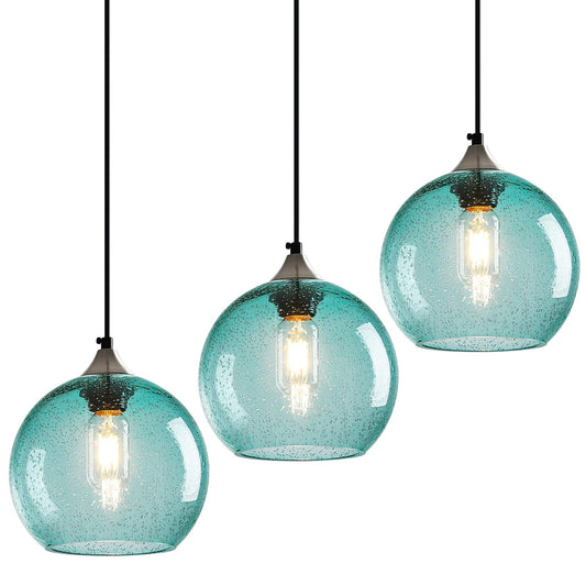 Lbsqj Light Blue Glass Pendant Lights Kitchen Island Lighting Globe Pendant Light Fixtures Modern Pendant Lighting For Bedroom Living Dining Room Light Fixture (7.87 In  3 Pack)