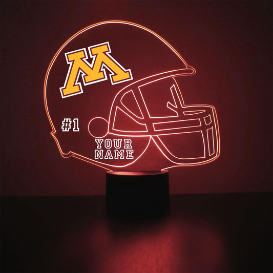 Custom University Of Minnesota Golden Gophers (Umn) Football Helmet Led Sign Night Light Lamp With Remote  Personalized Text  Officially Licensed From The Clc By Mirror Magic Gifts  Made In The Usa