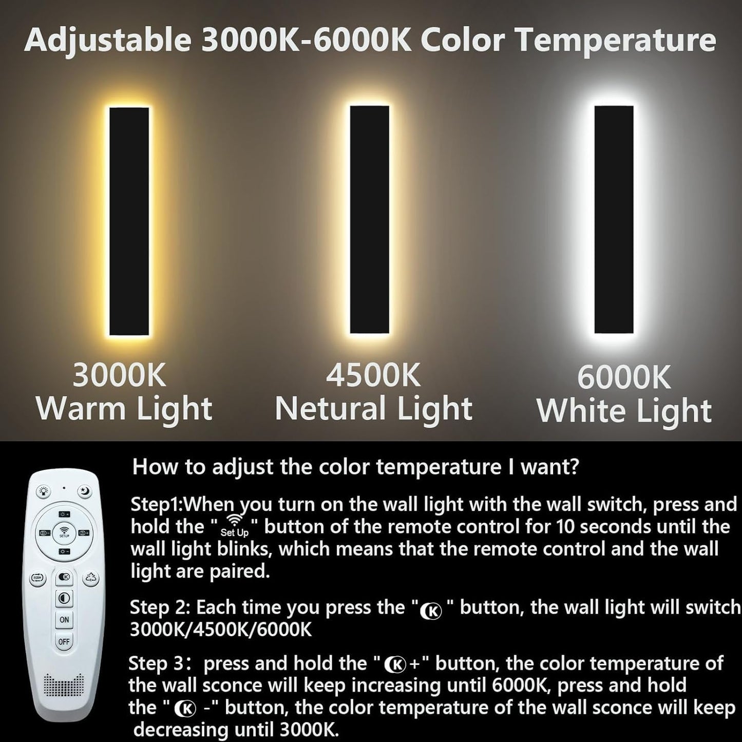 Pedforn 24In Modern Outdoor Wall Light  Ip65 Waterproof Outdoor Wall Sconce  3000K-6000K Dimmable Led Black Garage Lights  Exterior Wall Lighting  Anti-Rust Linear Long Outdoor Light