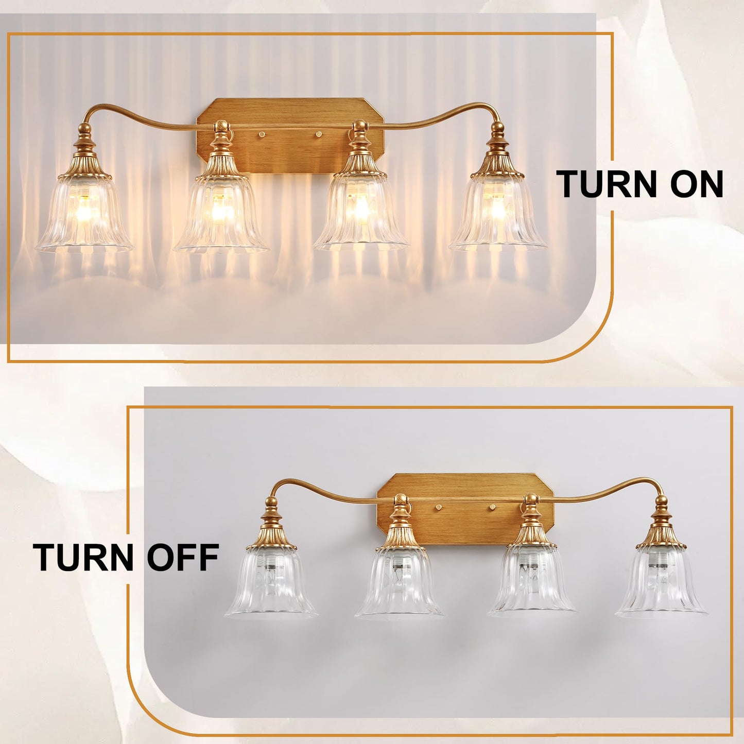 Lmnlvn Bathroom Vanity Gold Light Fixture  4 Lights Bathroom Lighting Matte Antique Brass Finish With Crystal Glass Shade  Gold Vintage Vanity Light For Bathrooms