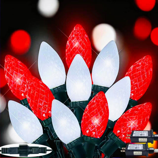 2-Pack Connectable C9 Christmas Lights Outdoor Indoor  66 Ft 100 Led Christmas String Lights Plug In With 8 Modes & Timer  Waterproof Fairy Twinkle Light For Xmas Tree Yard Decorations (Red And White)