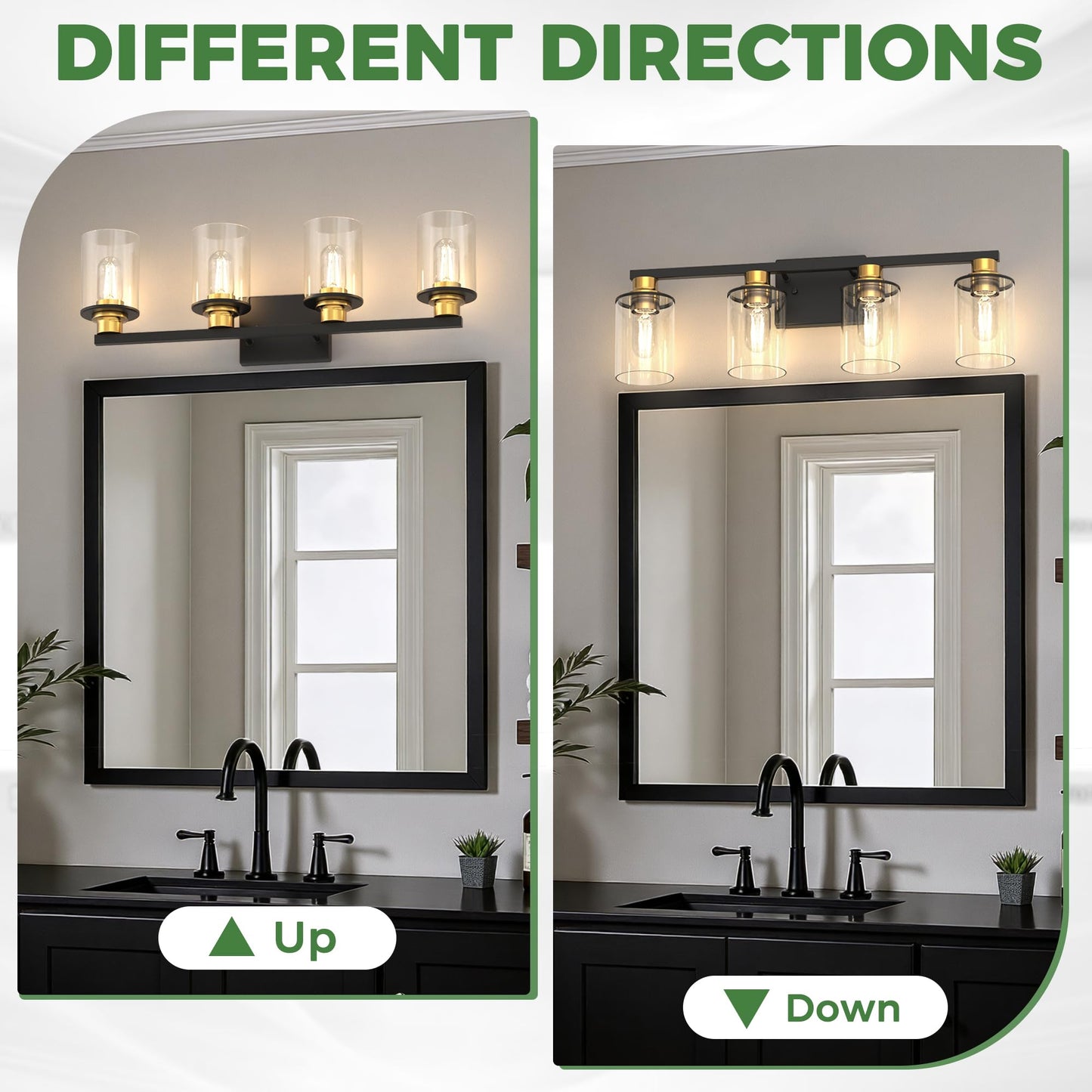 Doresshop Bathroom Light Fixtures  4-Light Black And Gold Bathroom Vanity Light Over Mirror With Clear Glass Shade  Vanity Lights For Hallway Living Room Bedroom
