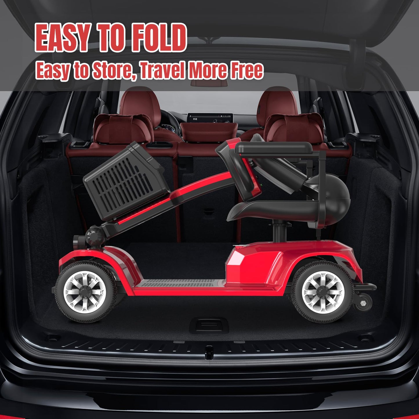4 Wheel Mobility Scooter for Seniors & Adults，22 Miles Range，Foldable Powered Electric Wheelchair Device w/2 Lithium Batteries All Terrain Motorized Scooter Airline Approved (Red)
