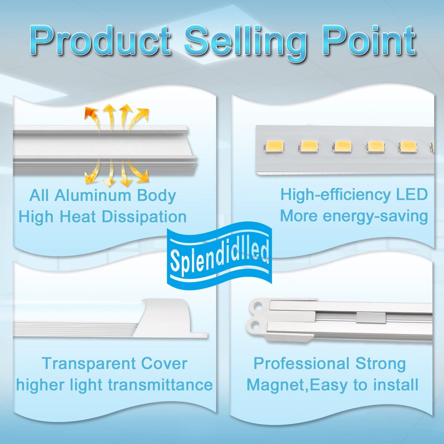 Splendidlled 4FT Magnetic LED Retrofit Kit, 36W, 3500K Warm Light, 2 Pack