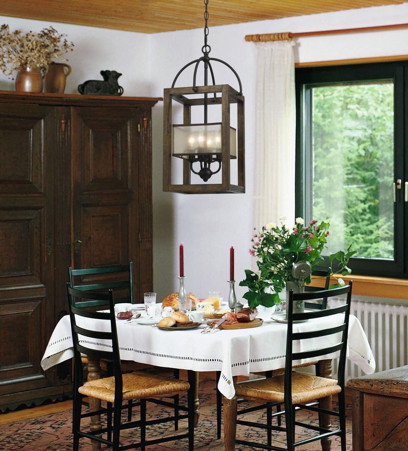 Cal Lighting FX-3536/4 Four Light Chandelier, Wood/Metal, 23 inches, Dark Bronze