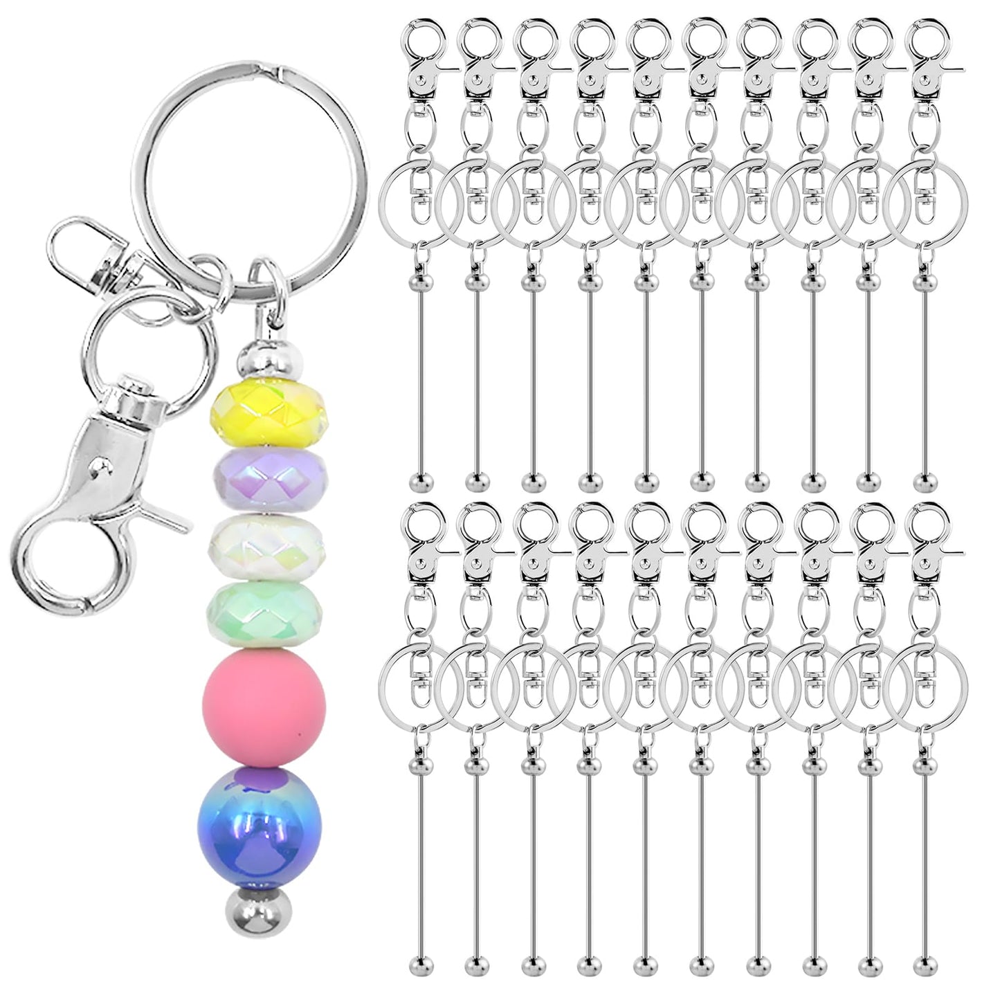 20 Pcs Beadable Keychains Bulk Kit – DIY Keychain Making Supplies with Metal Blanks for Crafts, Jewelry, Charms, Custom Projects – Blank Chain Bars for Beaded Keychain Design (Colourful)