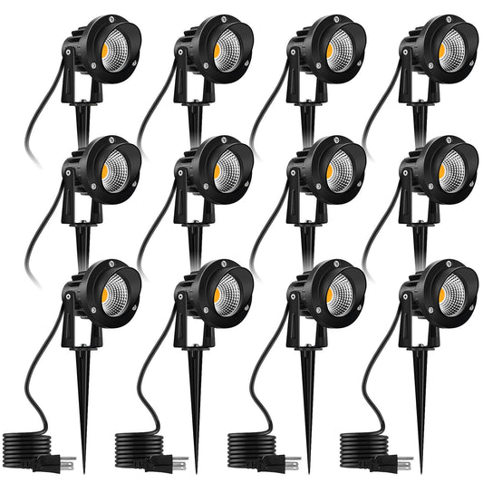Romwish Led Landscape Spotlights  10W Outdoor Spotlights For Yard  3000K Warm White  120V Ac Spot Light With Ground Spike  Waterproof Landscape Lighting For House Garden Lawn Decorative (12Pack/10W)