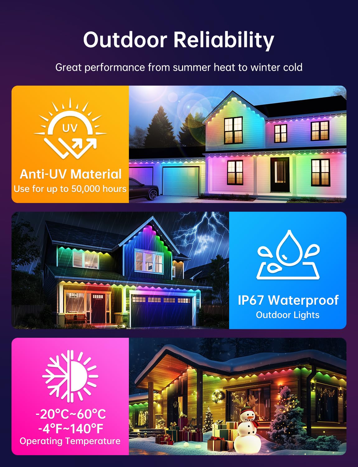 Lemonlovely Permanent Outdoor Lights Pro 100Ft With 50 Smart Ic+Rgbcw Christmas Halloween House Lights With Warm/Cool/Nature White Leds  Ip67 Waterproof For Holiday Daily Decor Accent Lighting
