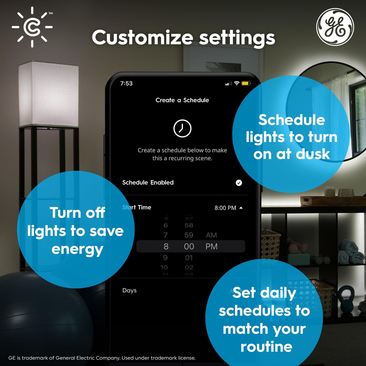 GE CYNC Smart LED Light Bulbs, Color Changing, Bluetooth/Wi-Fi, G25 Globe, 2 Pack, Full Color, Plastic