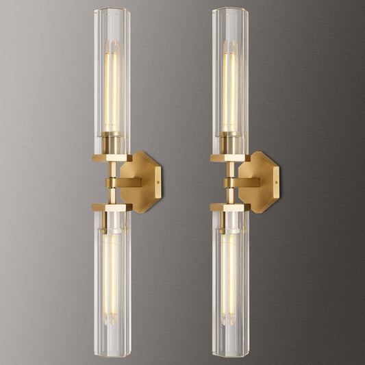 Crystal Bathroom Vanity Wall Sconces Set Of Two Gold Modern Sconces Wall Lighting  28.5In Brass Vanity Lights Indoor Linear Wall Sconce Light For Bedroom Hallway Staircase Living Room Dining Room