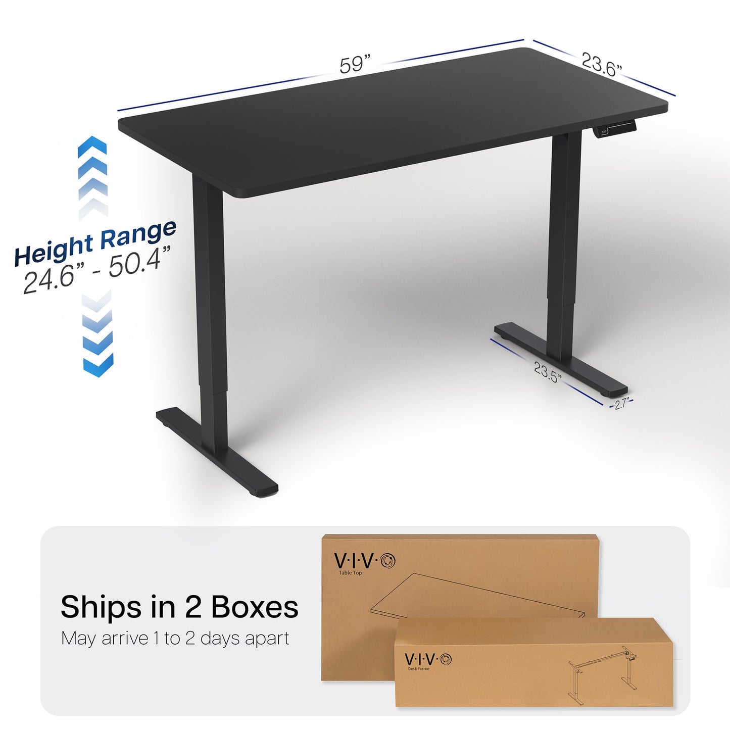 VIVO Electric 60 x 24 in Dual Motor Sit Stand Desk, Memory Height Adjustment, 2B Series, Black Top Black Frame, DESK-KIT-2B6B