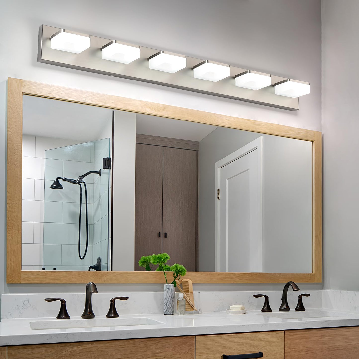 Bicrink Brushed Nickel Vanity Lights For Bathroom 6-Light Vanity Lighting Fixtures For Mirror 39 Adjustable 5500K Modern Led Vanity Light Over Mirror  Bath Wall Lighting Fixtures