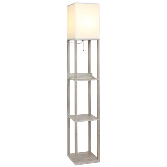 Brightech Maxwell Charger Floor Lamp with USB Ports, Rustic Wood, Model FL-MXUSB-RW, Modern Shelf Design for Living Room and Office