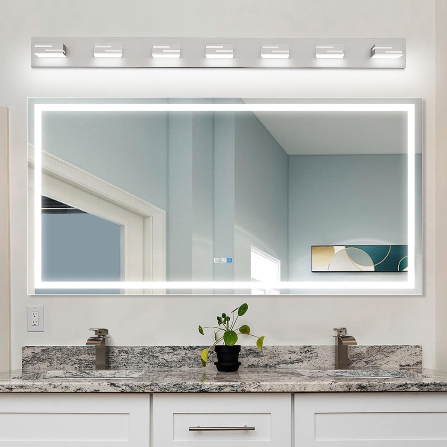 Lkhf Led Modern Bathroom Vanity Light Fixtures  7-Light 48-Inch Dimmable Brushed Nickel Vanity Lights For Bathroom Lighting Fixtures Over Mirror  With 350?Rotatable Acrylic Heads (Cool White 6000K)