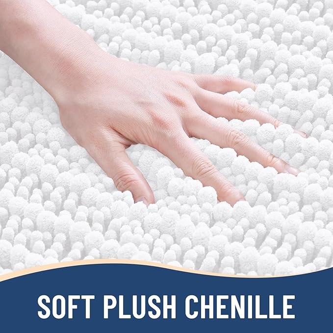 Arotive Luxury Round Chenille Bathroom Rug Mat, Extra Soft Thick Absorbent Shaggy Bath Rugs, Non-Slip Machine Wash Dry Plush Bath Mats for Bathroom, Shower and Tub, 24x24, White