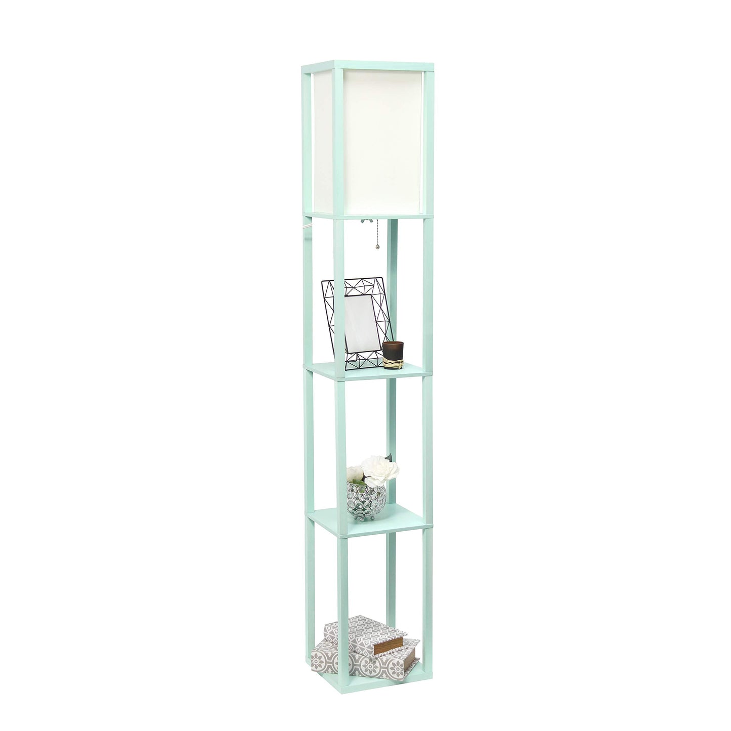 Simple Designs LF1014-AQU Etagere Organizer Shelf Lamp, Aqua, Wood/Plastic/Metal/Linen, No Bulb
