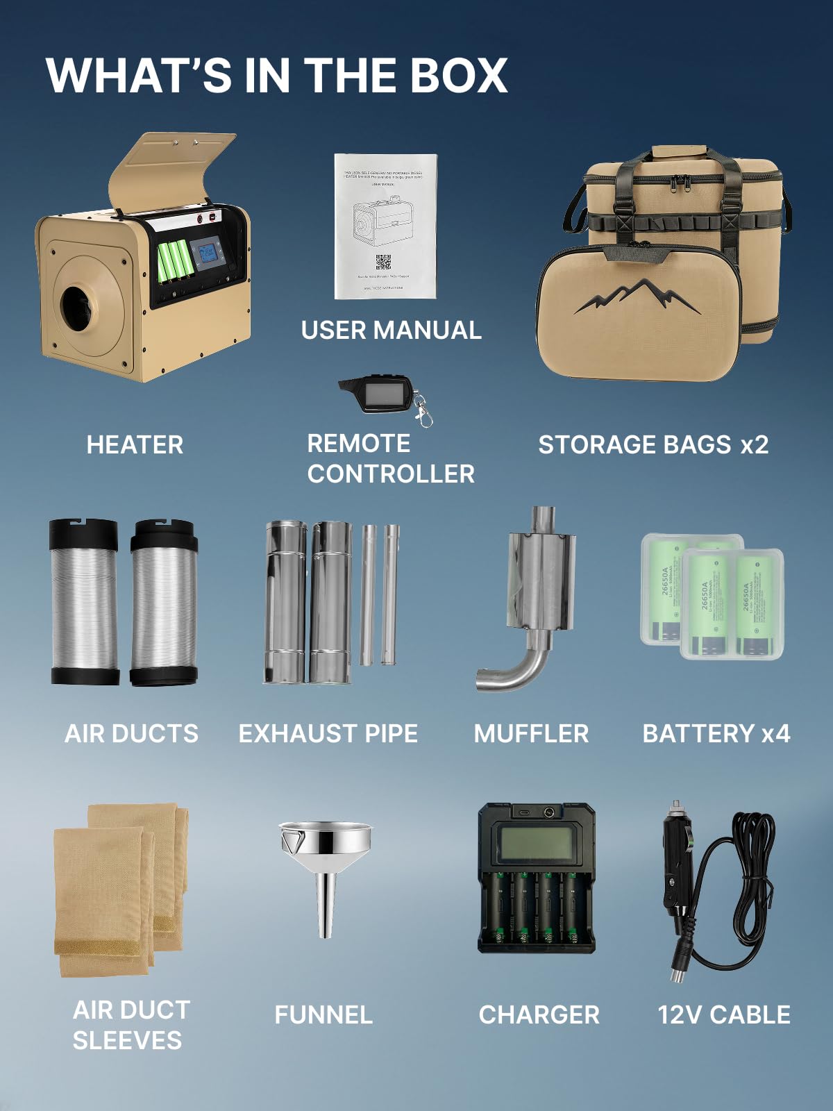 TRAILSON Self-Powered Portable Diesel Heater for RV, Camping & Outdoor Use - Diesel Heater with USB A Charging Port, Remote Control and Water-repellent Storage Bags - No External Battery Needed