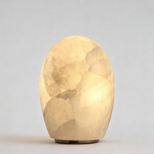 Artsolute Natural Calcite Stone Lamp – Handcrafted from Solid Crystal Stone, Dimmable Bedside Accent Light, Unique One-of-a-Kind Texture, Small Cylinder Table Lamp for Bedroom
