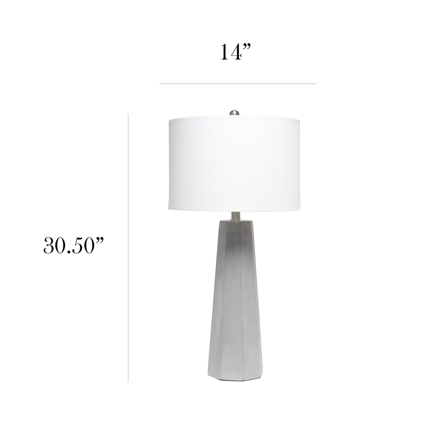 Elegant Designs Concrete Table Lamp, Fabric Shade, 14inL x 14inW x 30.5inH, White, Model LT3324-WHT