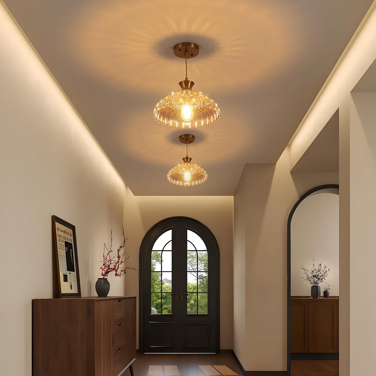 Mgcanyu Amber Glass Pendant Lights  2Pack Brushed Gold Lighting 11.8 Glass Light Fixtures Modern Glass Chandelier Vintage Hanging Ceiling For Kitchen Island Dining Room Restaurant Bedroom Foyer