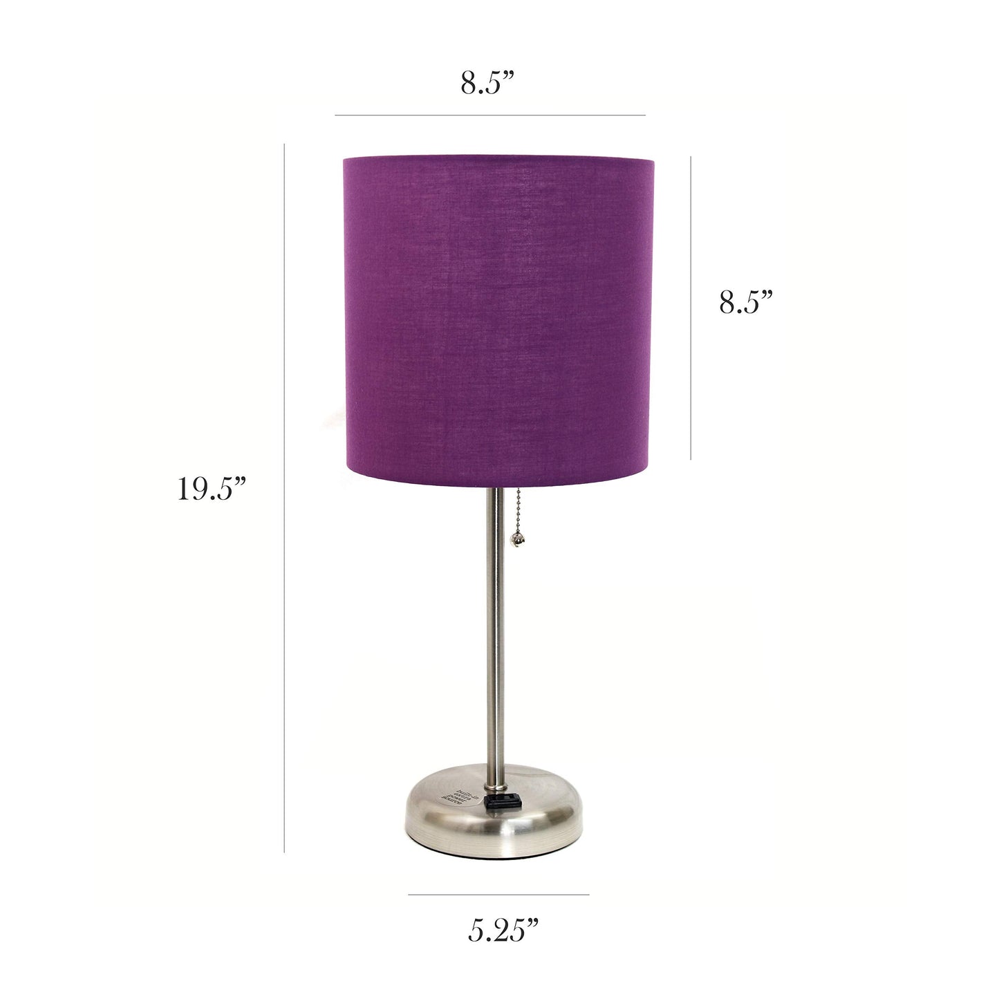 Simple Designs LC2001-PRP-2PK Brushed Steel Table Lamp Set with Purple Shades, 2 Pack
