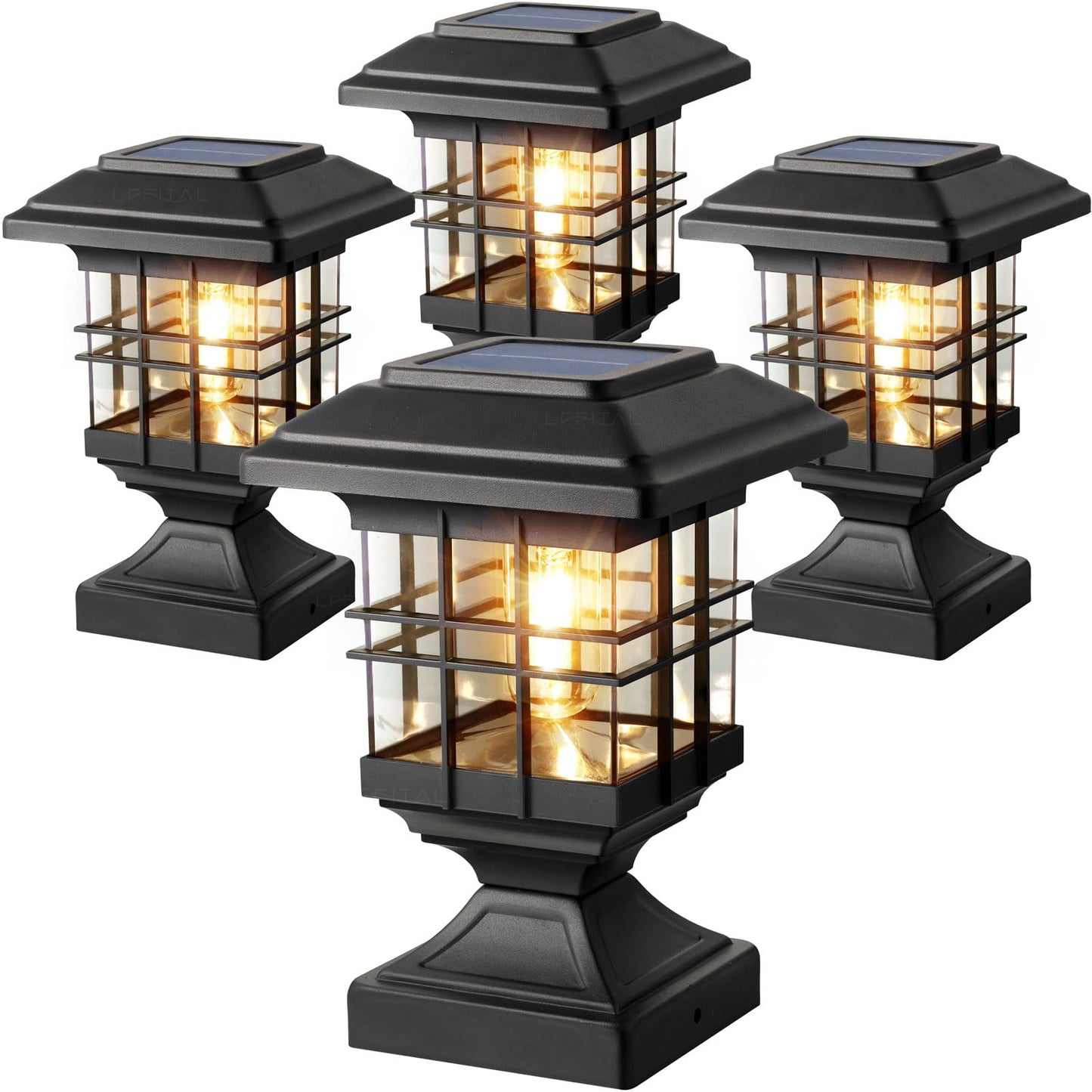 Lffital Solar Post Lights Outdoor Solar Cap Lights Deck Fence Cap For 4X4 5X5 6X6 Posts Patio Garden Courtyard Bright Decoration Fixture Waterproof Warm White Lighting Black (4Pack)