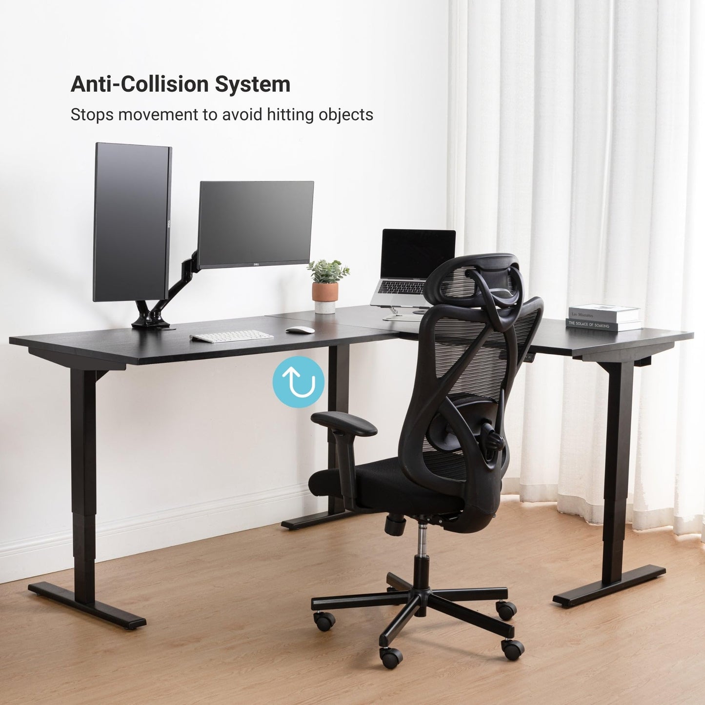 Progressive Desk L Shaped Height Adjustable Standing Desk 78" x 48" - Corner Computer Desk - Electric Stand Up Rising Workstation - Black Frame/Bright Beech Top